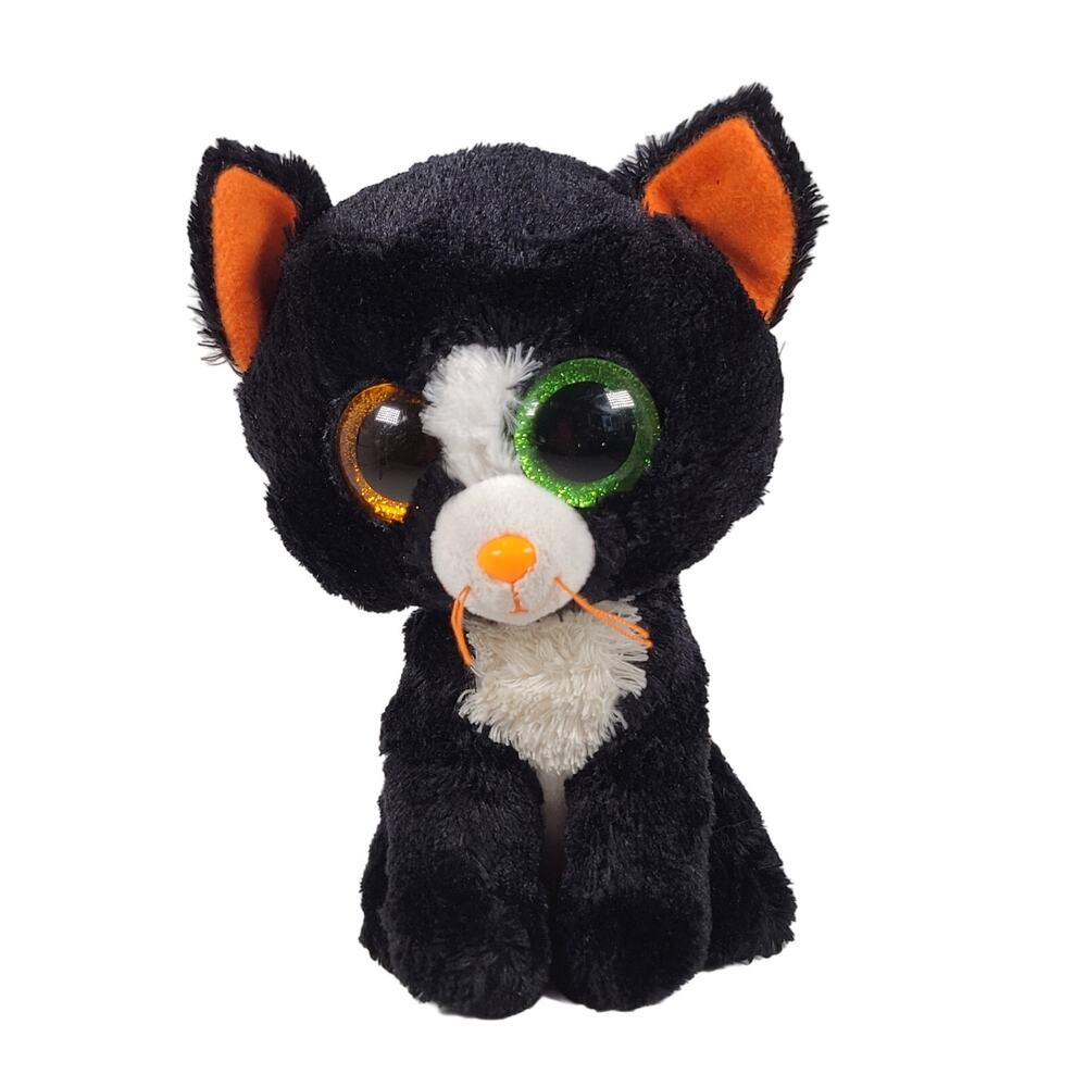 Ty Beanie Boos Black Cat Plush Frights Halloween Orange Ears Tail 6” Toy